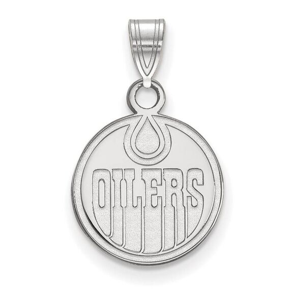 10k White Gold NHL Edmonton Oilers Small Disc Pendant